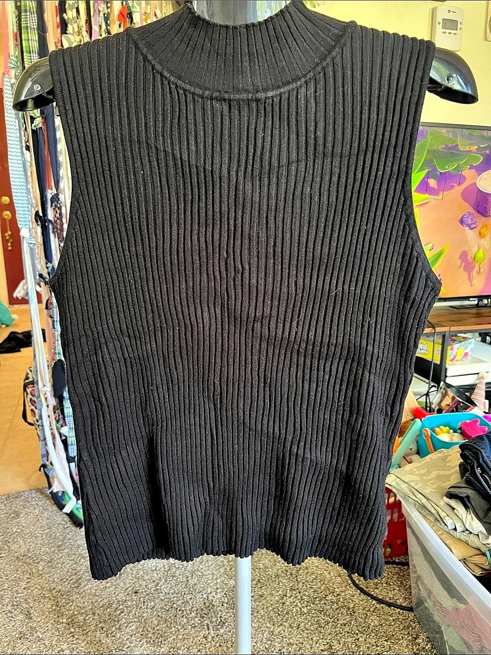 Ophelia Roe Ribbed Sleeveless Sweater Black XL Like New